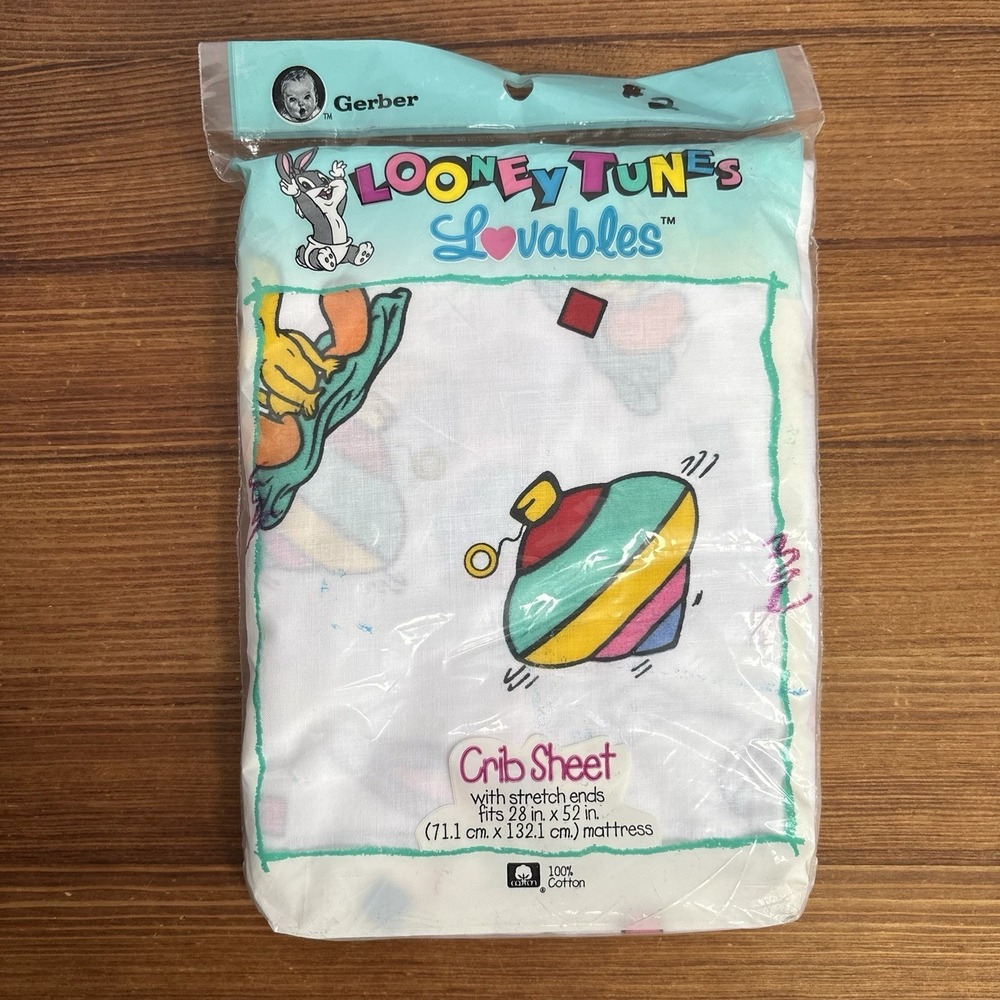 Vintage 1993 Gerber Looney Tunes Lovables Crib Sheet Bugs Tweety NIP Cotton